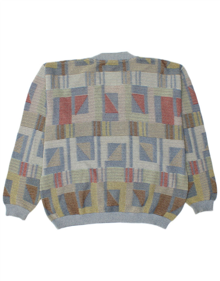 VINTAGE Mens V-Neck Jumper Sweater IT 52 Large Multicoloured Geometric