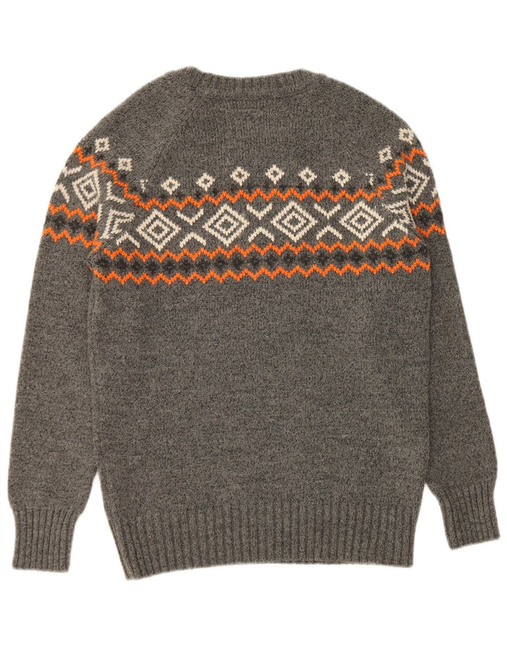 Superdry Mens Crew Neck Jumper Sweater Medium Grey Geometric Acrylic