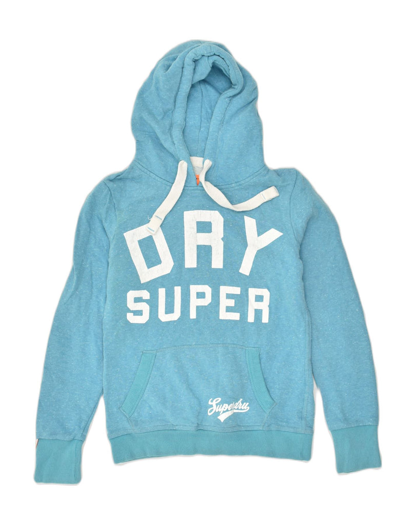 SUPERDRY Womens Graphic Hoodie Jumper UK 10 Small Blue Cotton | Vintage Superdry | Thrift | Second-Hand Superdry | Used Clothing | Messina Hembry 