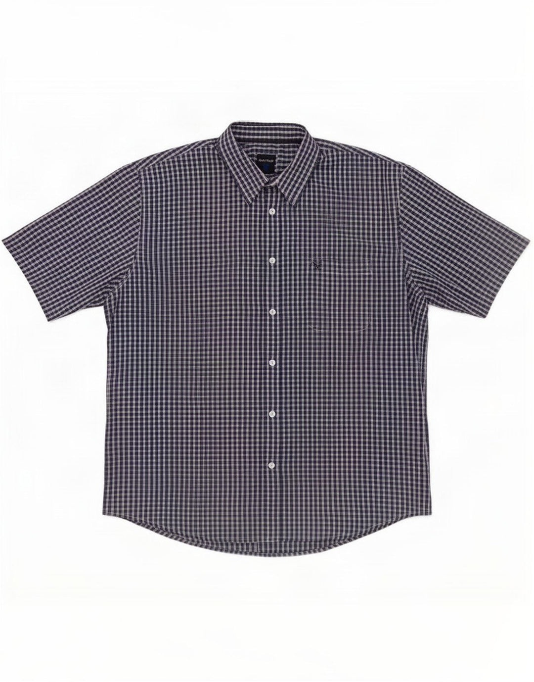James Pringle Mens Short Sleeve Shirt XL Navy Blue Check Polyester
