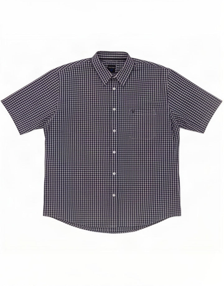 James Pringle Mens Short Sleeve Shirt XL Navy Blue Check Polyester