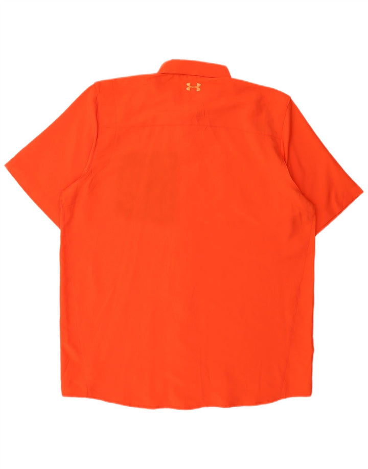 UNDER ARMOUR Mens Heat Gear Short Sleeve Shirt Large Orange Polyester