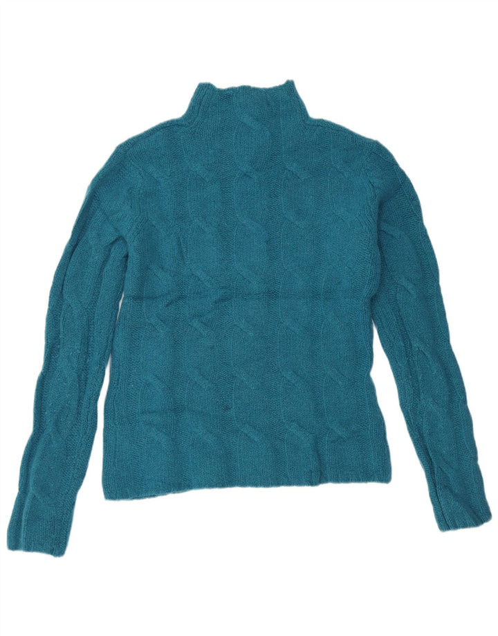 EDDIE BAUER Womens Turtle Neck Jumper Sweater UK 14 Medium Blue Lambswool