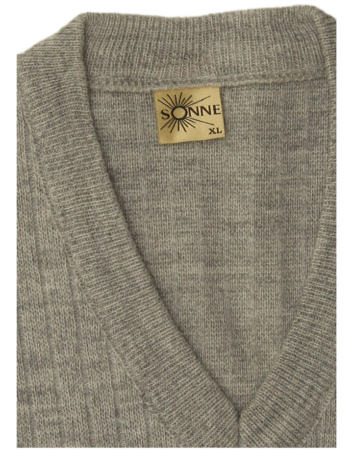 VINTAGE Mens Vest Tank Top XL Grey Striped Acrylic