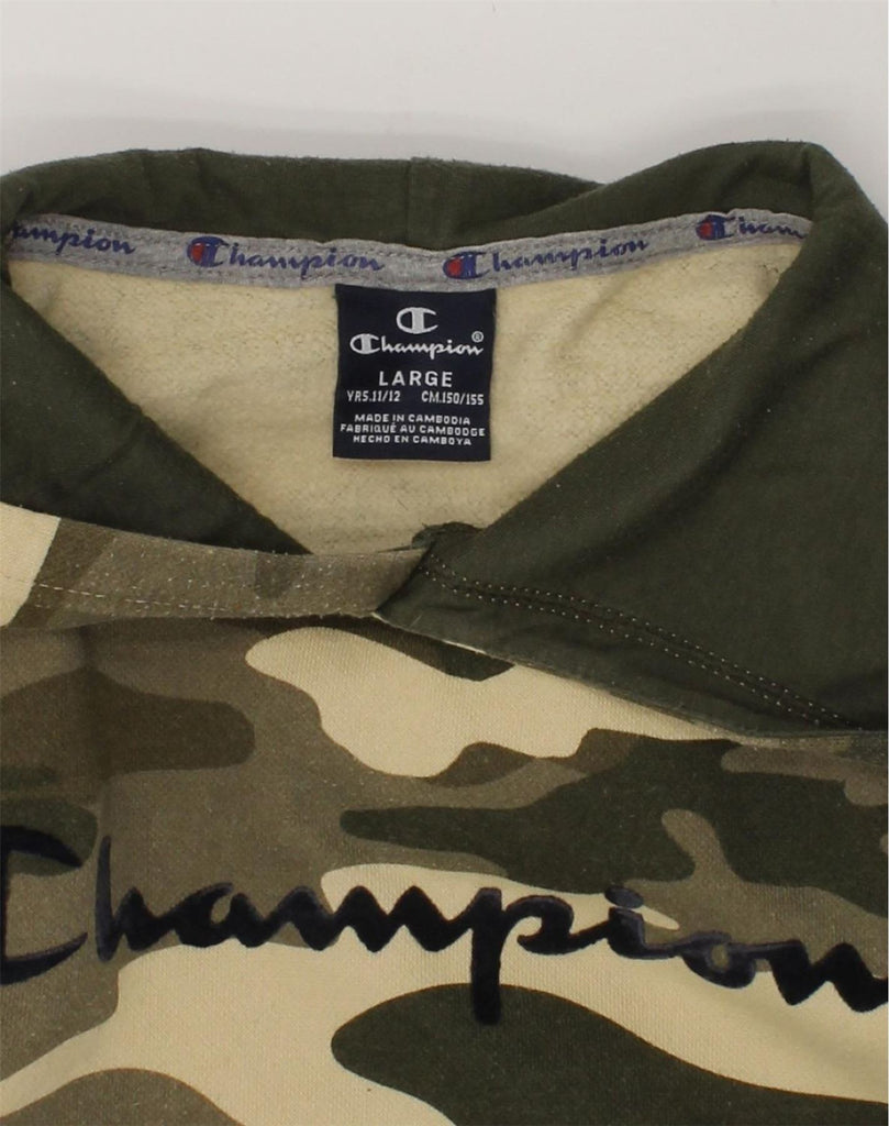 CHAMPION Boys Graphic Hoodie Jumper 11-12 Years Large  Khaki Camouflage | Vintage Champion | Thrift | Second-Hand Champion | Used Clothing | Messina Hembry 