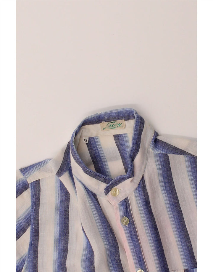 LUCY Mens Short Sleeve Shirt Size 43 Large Blue Striped Vintage Lucy and Second-Hand Lucy from Messina Hembry 