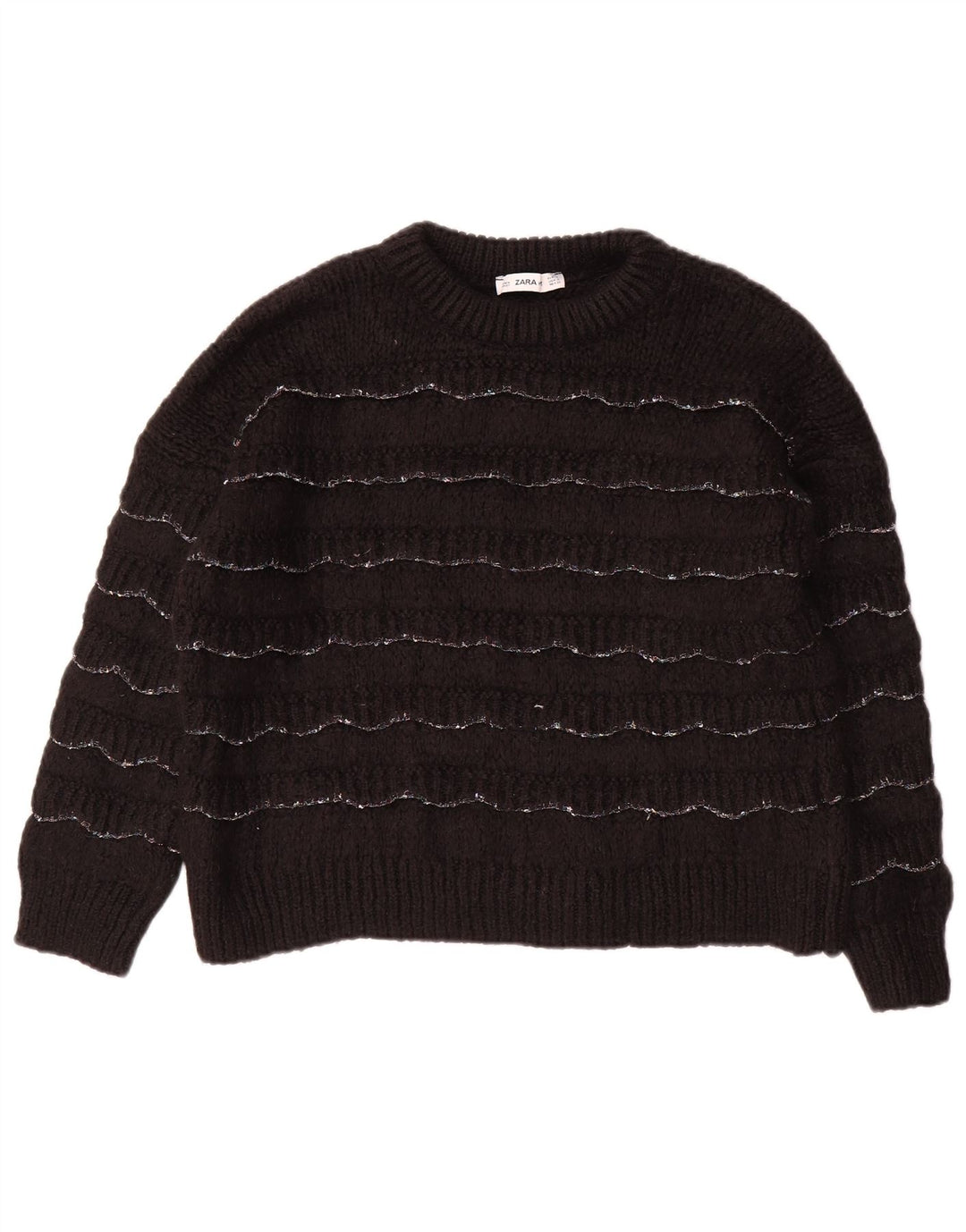 ZARA Womens Oversized Crew Neck Jumper Sweater UK 10 Small Black Striped