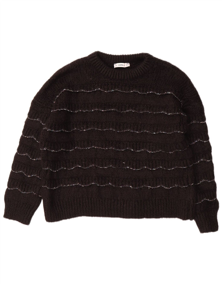 ZARA Womens Oversized Crew Neck Jumper Sweater UK 10 Small Black Striped
