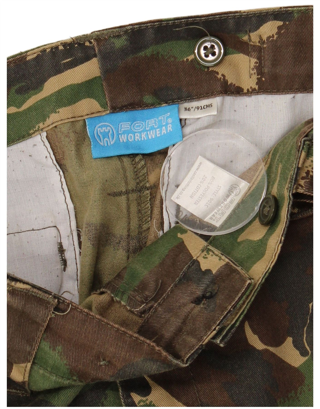 VINTAGE Mens Straight Cargo Trousers W36 L32 Khaki Camouflage Polyester