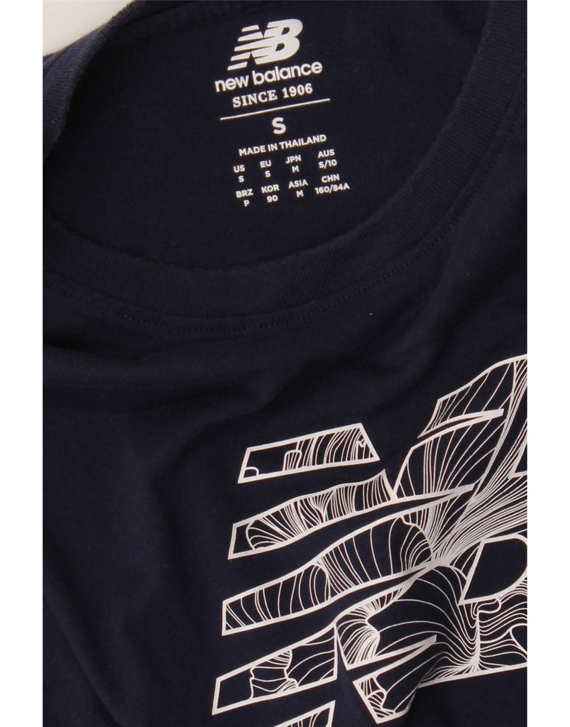 NEW BALANCE Womens Graphic T-Shirt Top UK 10 Small Navy Blue Vintage New Balance and Second-Hand New Balance from Messina Hembry 