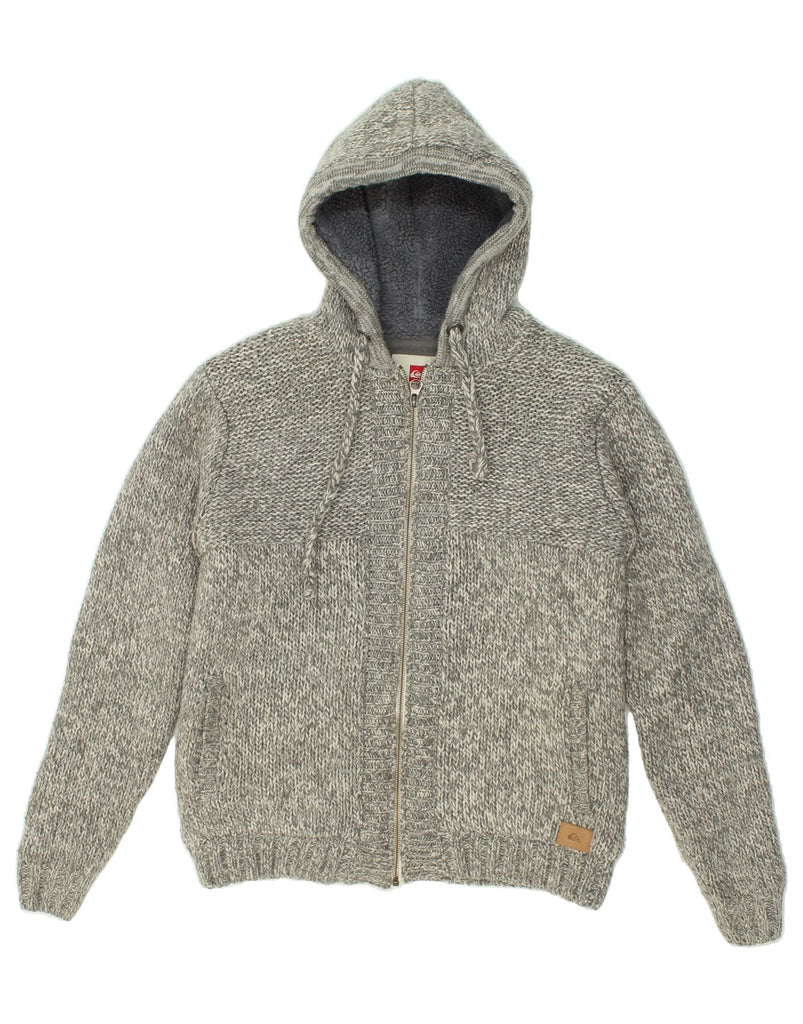 QUIKSILVER Mens Hooded Knit Bomber Jacket UK 34 XS Grey Wool | Vintage Quiksilver | Thrift | Second-Hand Quiksilver | Used Clothing | Messina Hembry 