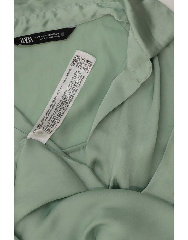 Zara Womens Oversized Shirt Blouse UK 6 XS Green Polyester