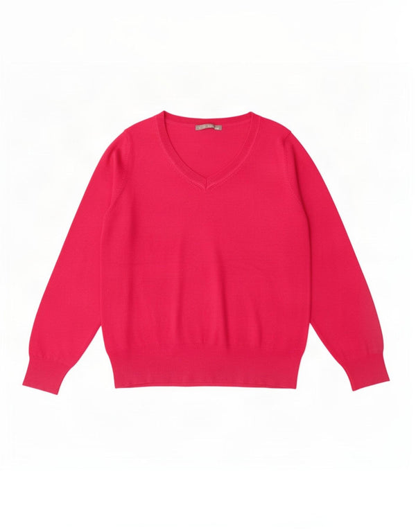 Marks & Spencer Womens V-Neck Jumper Sweater UK 22 3XL Pink Viscose