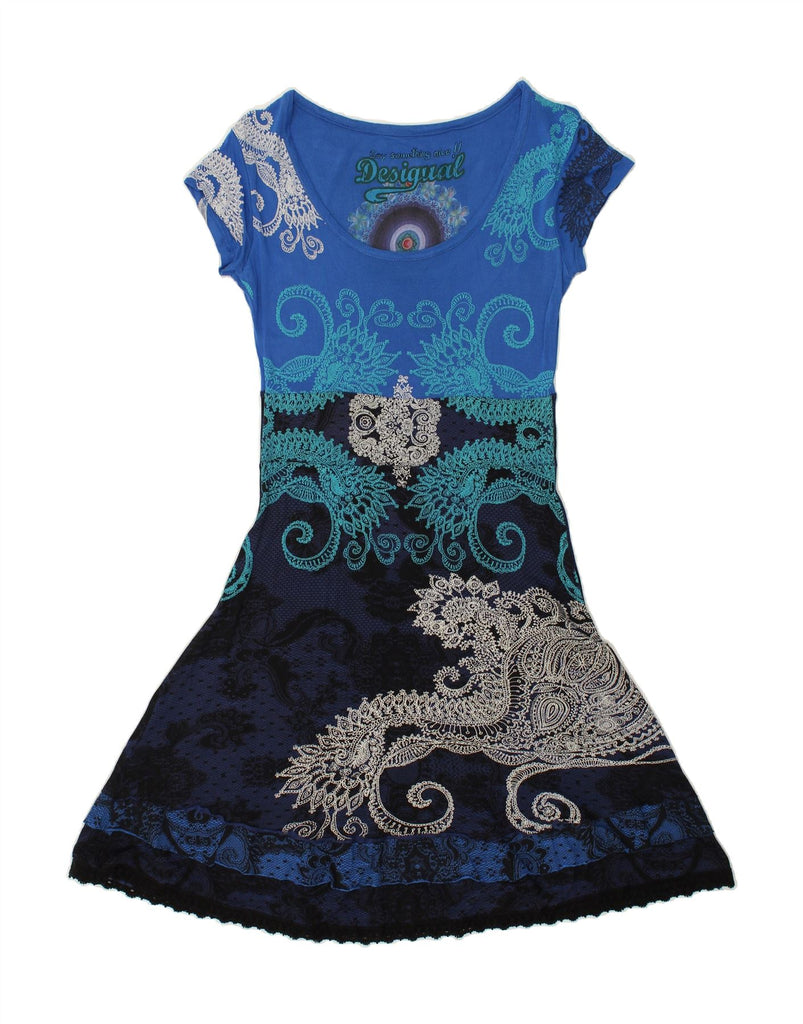 DESIGUAL Womens Graphic A-Line Dress UK 12 Medium Blue Paisley | Vintage Desigual | Thrift | Second-Hand Desigual | Used Clothing | Messina Hembry 