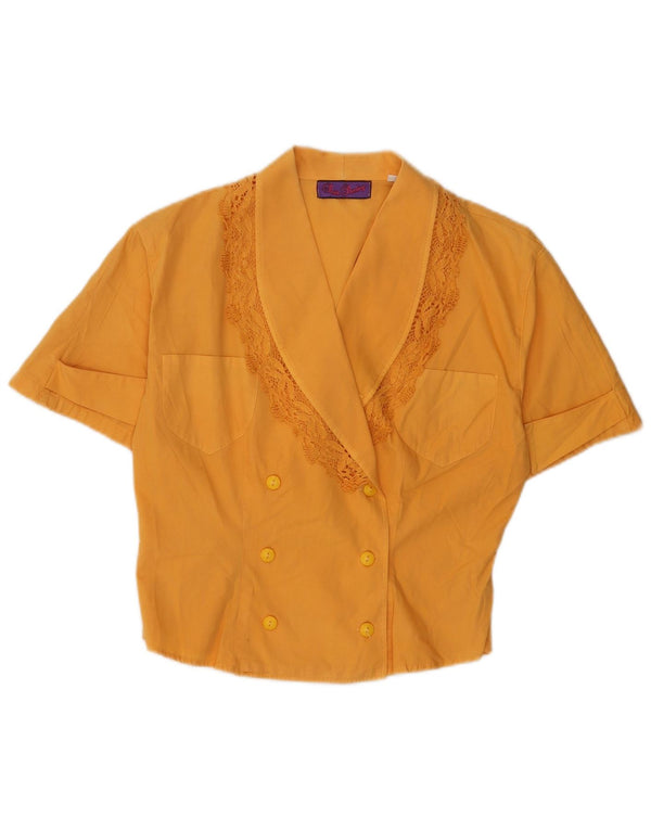 Vintage Womens Short Sleeve Shirt Blouse UK 12 Medium Orange Cotton