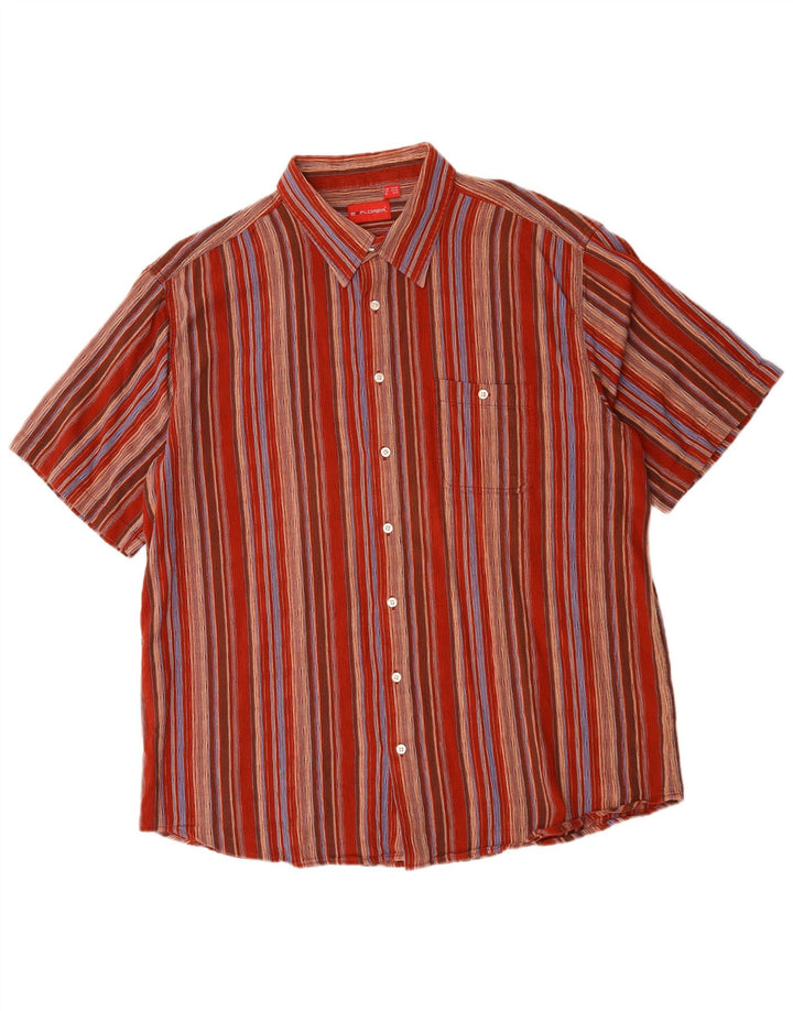 EXPLORER Mens Short Sleeve Shirt Size 18 2XL Red Striped Cotton