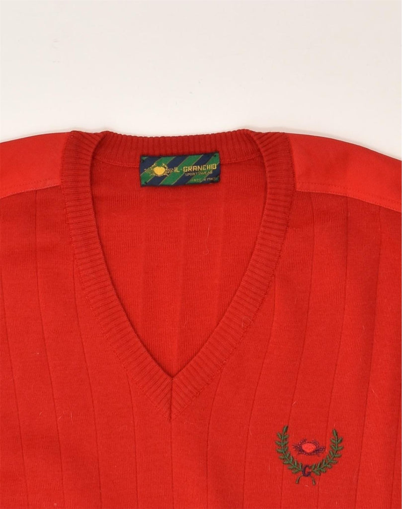 IL GRANCHIO Mens V-Neck Jumper Sweater Large Red Cotton | Vintage Il Granchio | Thrift | Second-Hand Il Granchio | Used Clothing | Messina Hembry 