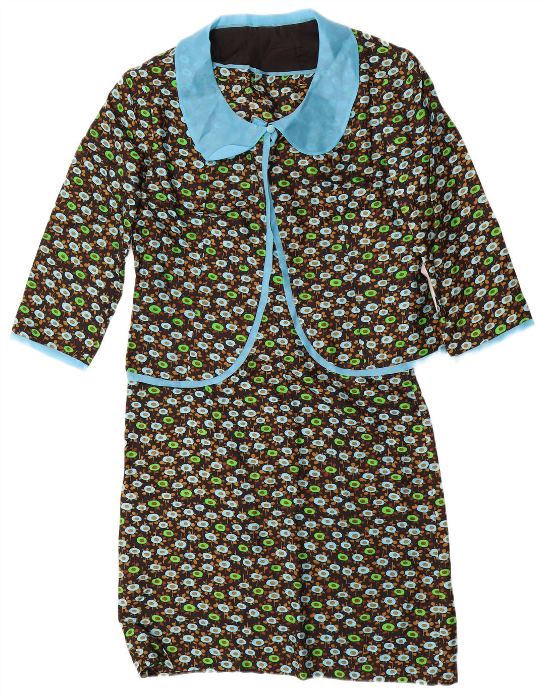 VINTAGE Womens 3/4 Sleeve 2 Piece Set UK 14 Medium Black Floral