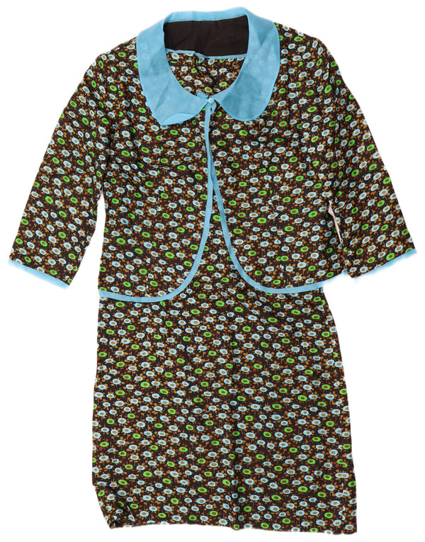 VINTAGE Womens 3/4 Sleeve 2 Piece Set UK 14 Medium Black Floral