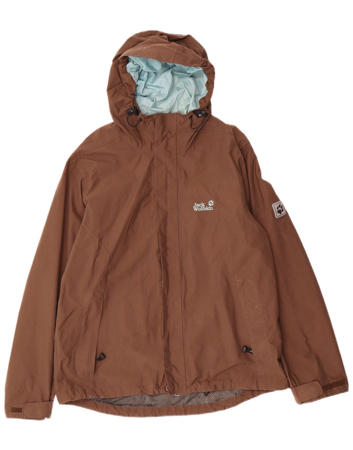 Jack Wolfskin Mens Hooded Rain Jacket UK 36/38 Medium Brown Polyamide
