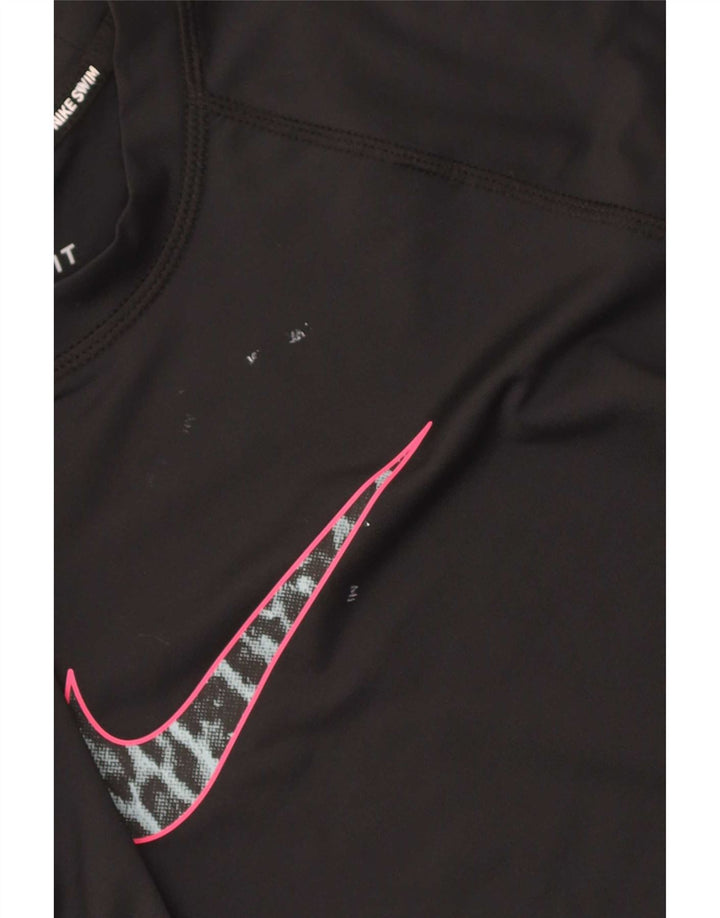 Nike Womens Dri Fit Graphic T-Shirt Top UK 12 Medium Black Polyester
