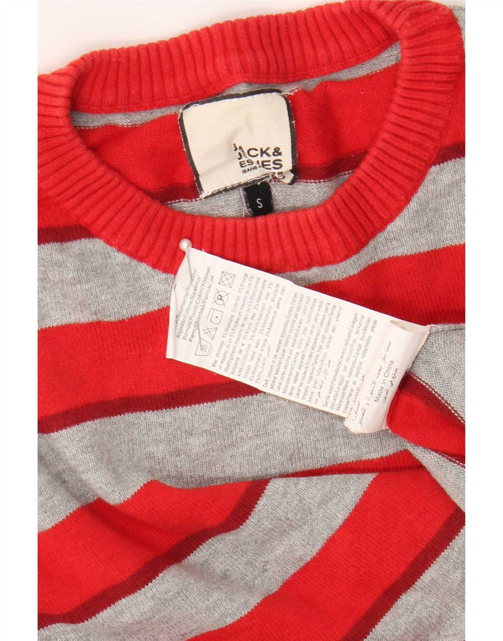 Jack & Jones Mens Regular Fit Crew Neck Jumper Sweater Small Red Striped
