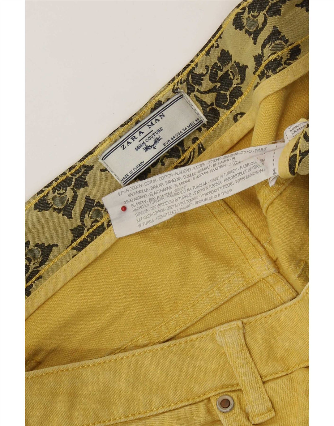 Zara Mens Denim Shorts EU 44 Large W34 Yellow Cotton