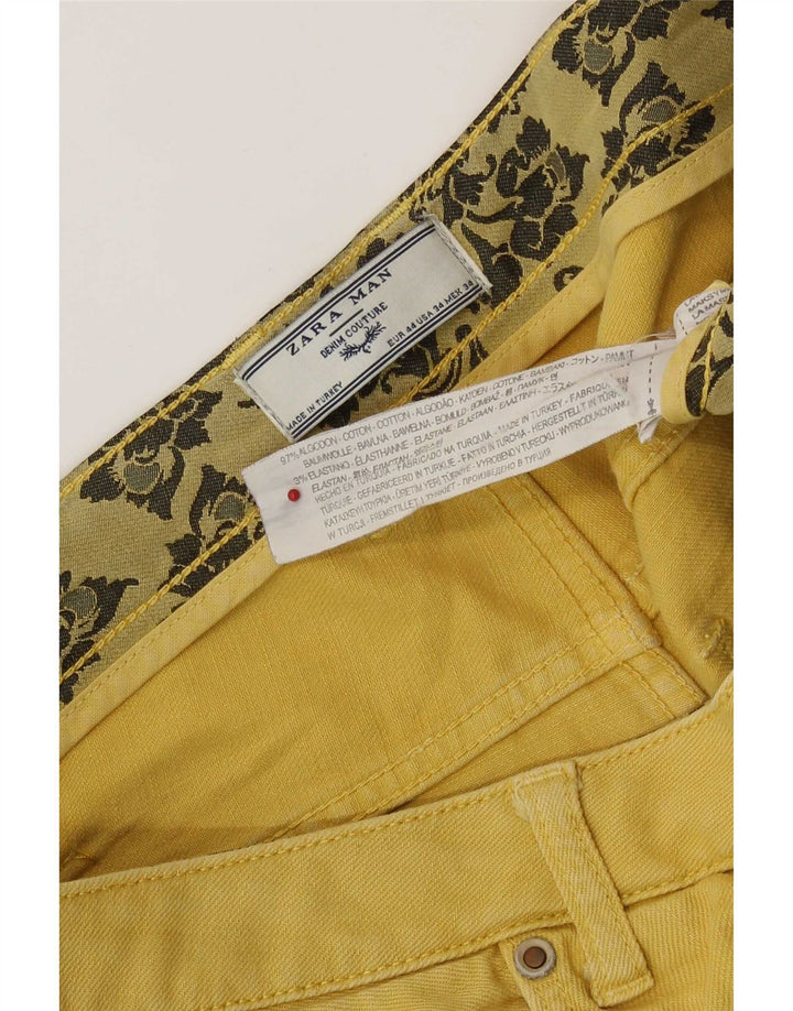 Zara Mens Denim Shorts EU 44 Large W34 Yellow Cotton