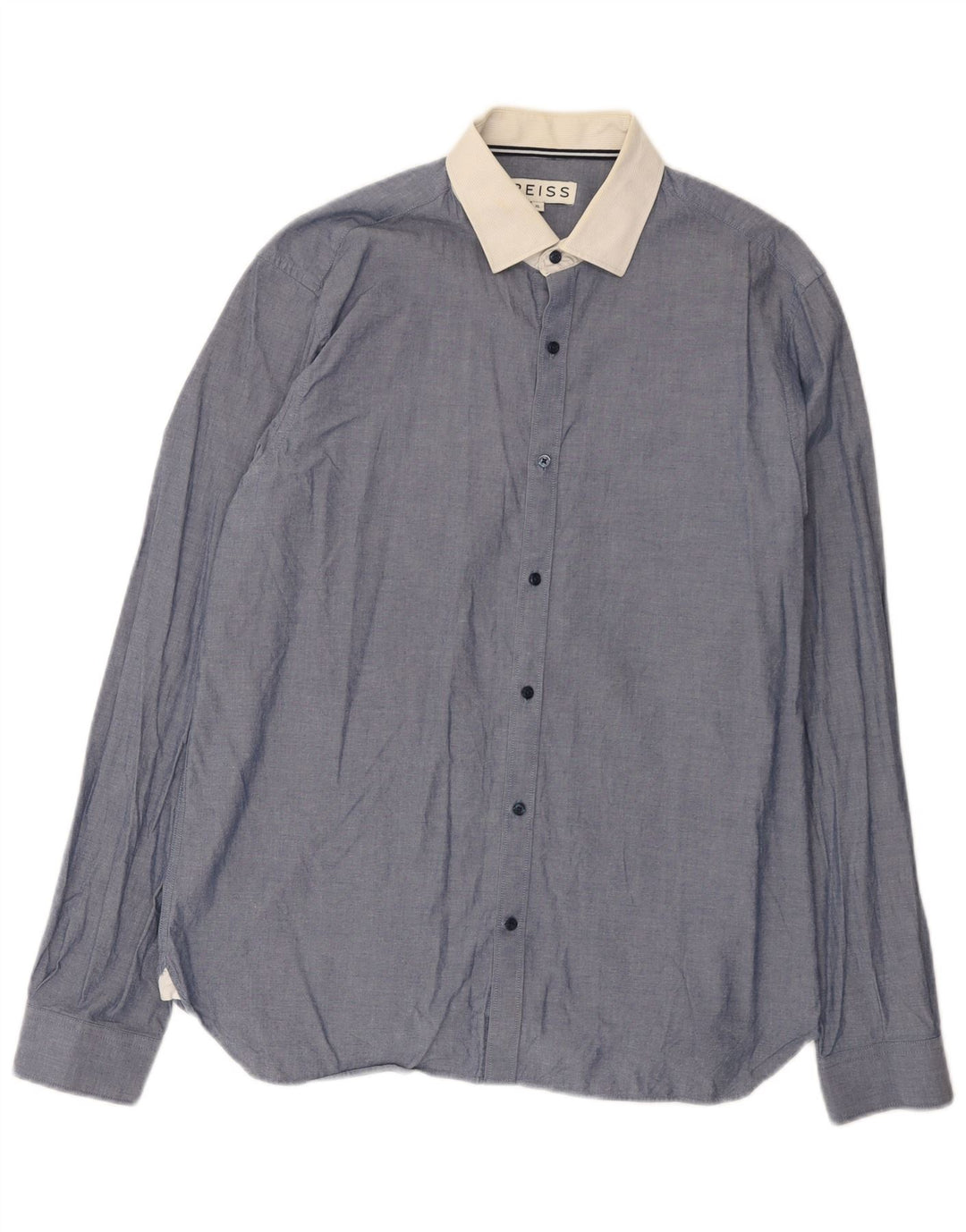 Reiss Mens Shirt XL Blue Colourblock Cotton