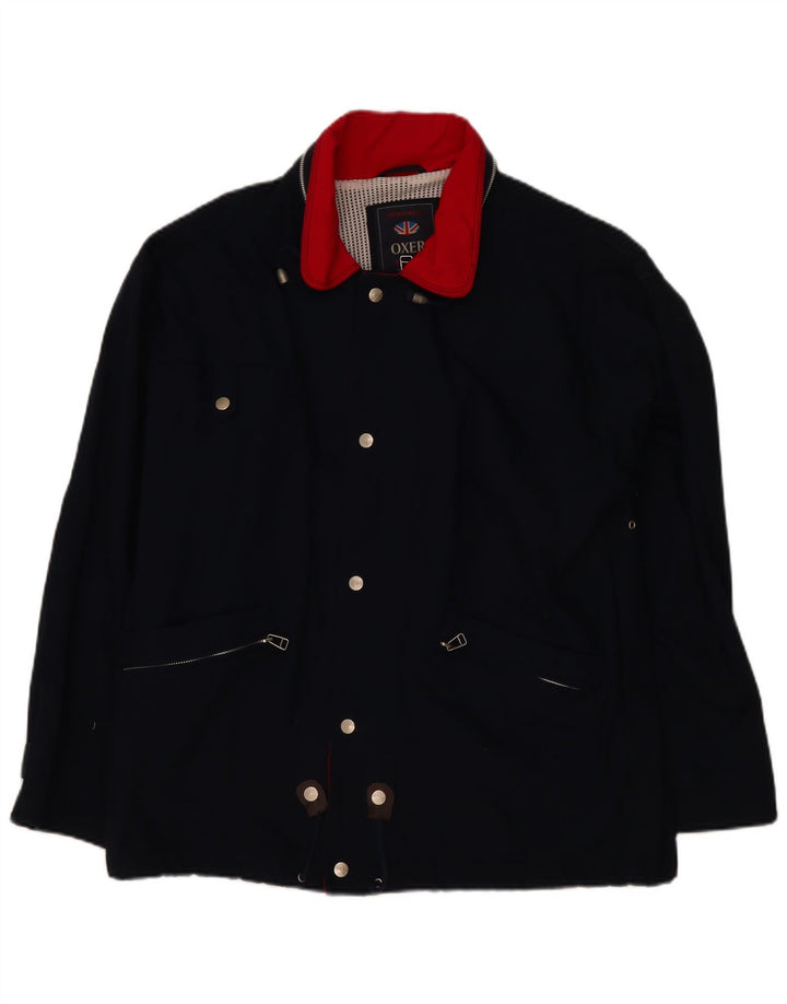 OXER Mens Hooded Utility Jacket UK 40 Large Navy Blue Cotton