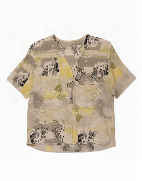 Vintage Womens Graphic Short Sleeve Shirt Blouse UK 18 XL Multicoloured