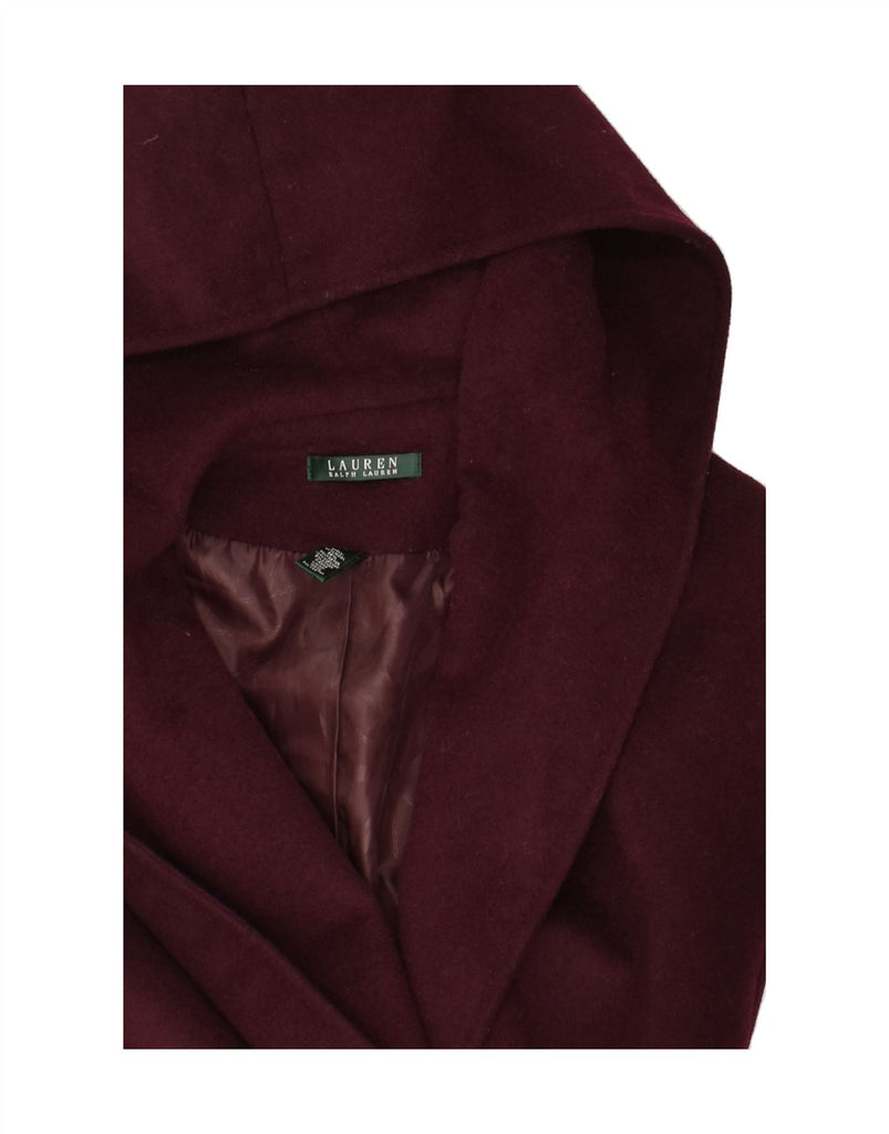 RALPH LAUREN Womens Hooded Overcoat US 4 Small Burgundy Wool | Vintage Ralph Lauren | Thrift | Second-Hand Ralph Lauren | Used Clothing | Messina Hembry 