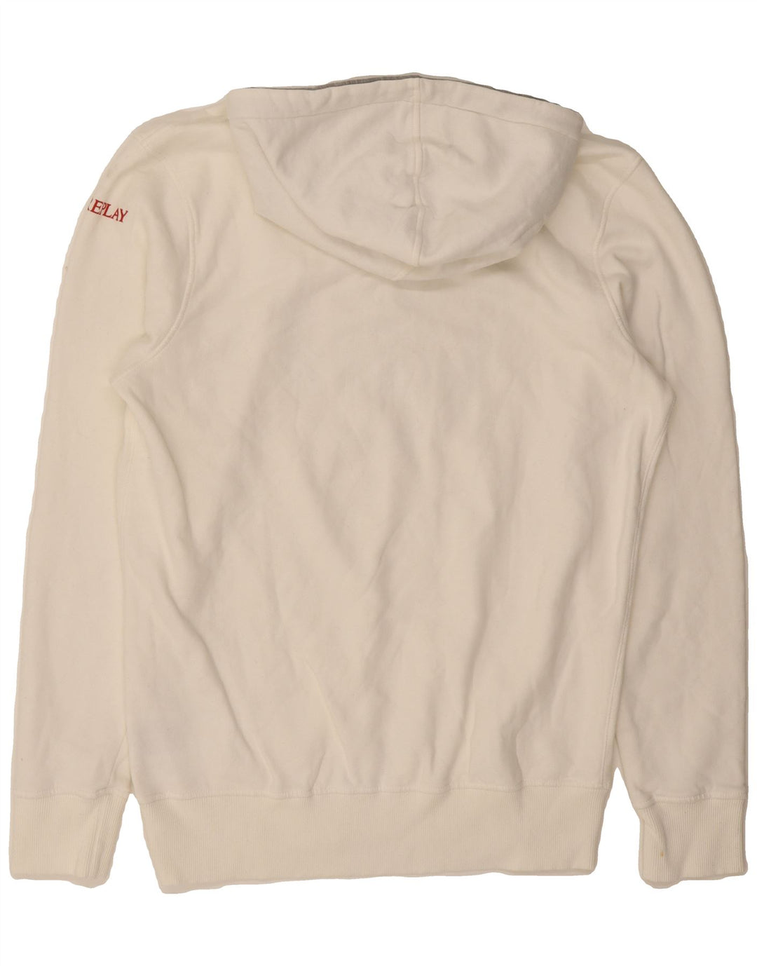 REPLAY Mens Graphic Hoodie Jumper Large White Cotton Vintage Replay and Second-Hand Replay from Messina Hembry 