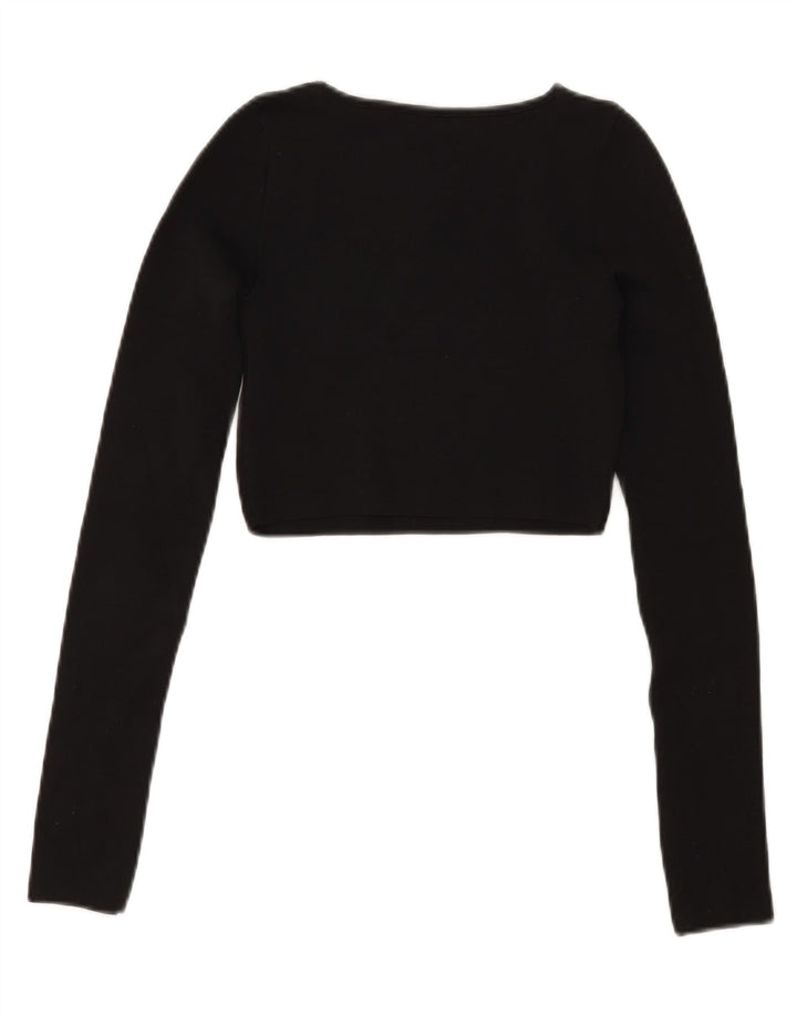 Zara Womens Crop Top Long Sleeve UK 8 Small Black