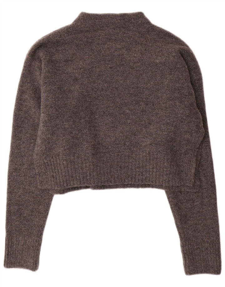 Zara Womens Crop Turtle Neck Jumper Sweater UK 14 Medium Grey Acrylic