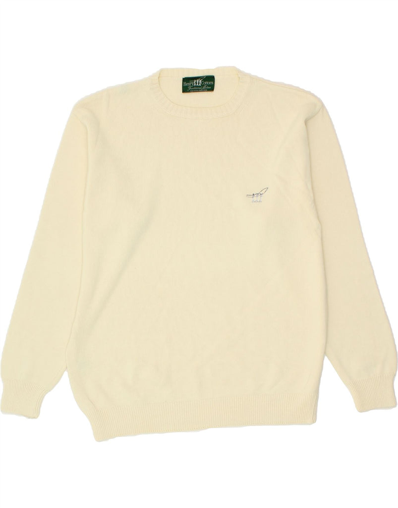 HENRY COTTONS Mens Crew Neck Jumper Sweater Small Beige Cotton Vintage Henry Cottons and Second-Hand Henry Cottons from Messina Hembry 