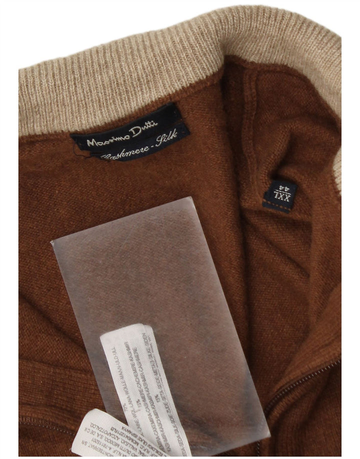 Massimo Dutti Mens Zip Neck Jumper Sweater 2XL Brown Wool