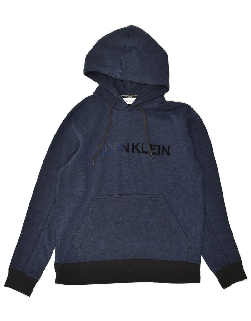 CALVIN KLEIN Mens Graphic Hoodie Jumper Small Navy Blue Cotton | Vintage Calvin Klein | Thrift | Second-Hand Calvin Klein | Used Clothing | Messina Hembry 