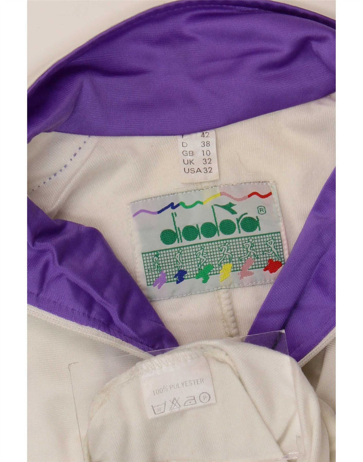 Diadora Womens Graphic Tracksuit Top Jacket UK 10 Small White Colourblock