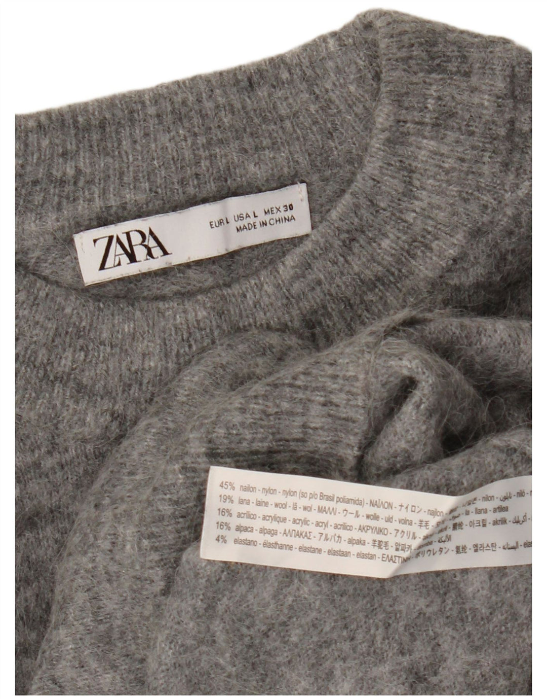 ZARA Womens Crew Neck Jumper Sweater UK 16 Large Grey Nylon