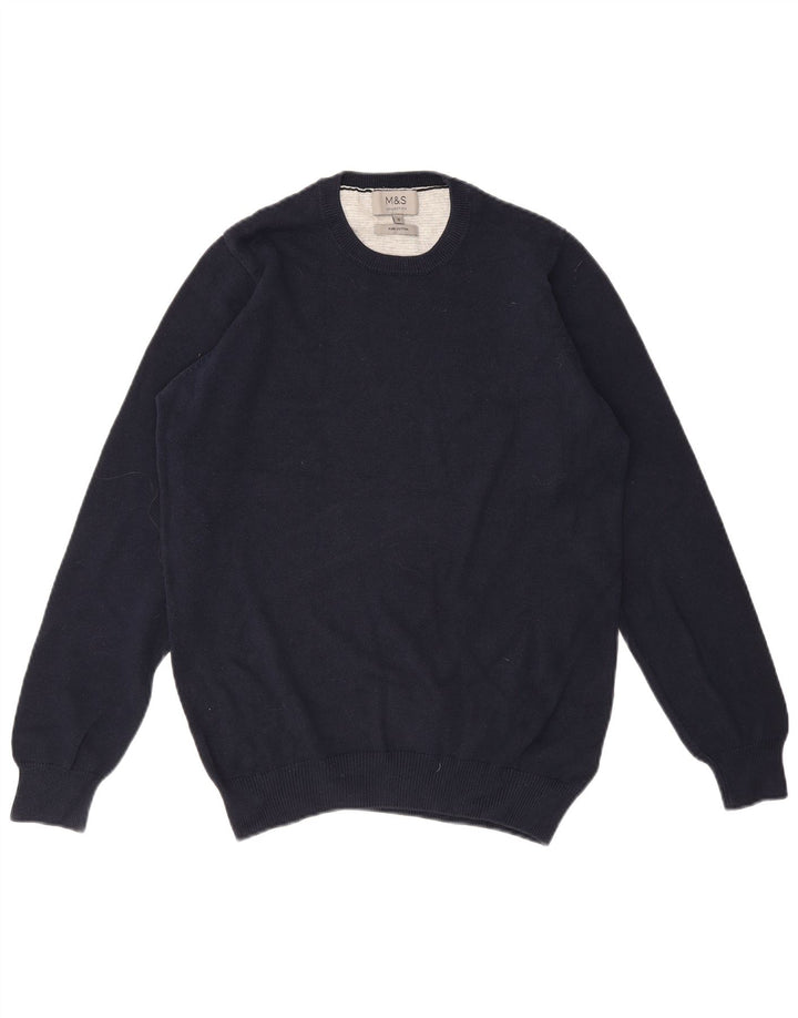 MARKS & SPENCER Mens Crew Neck Jumper Sweater Small Navy Blue Cotton