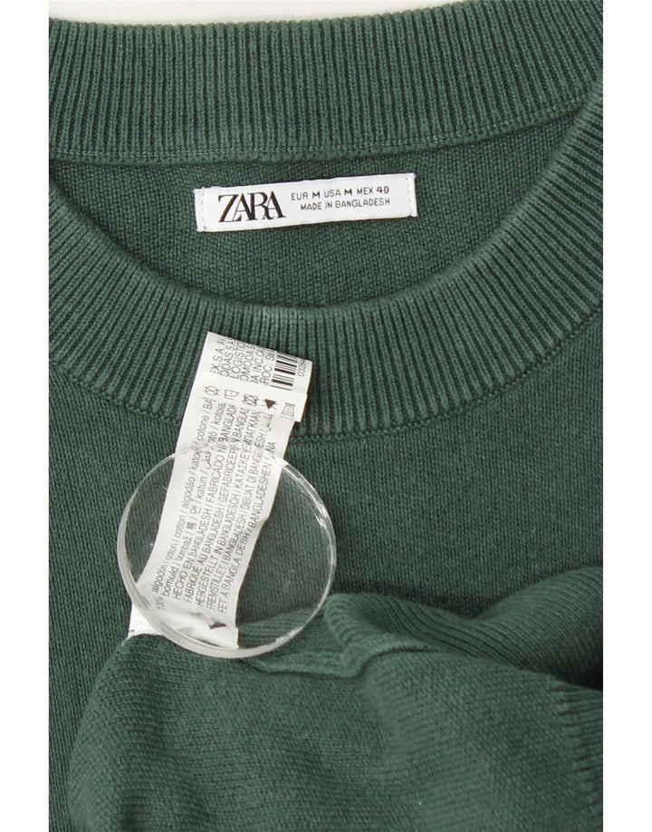 Zara Mens Crew Neck Jumper Sweater Medium Green Cotton
