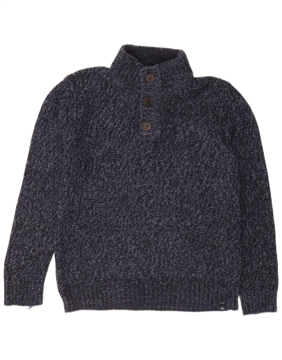 Fat Face Mens Button Neck Jumper Sweater Medium Navy Blue Flecked Cotton