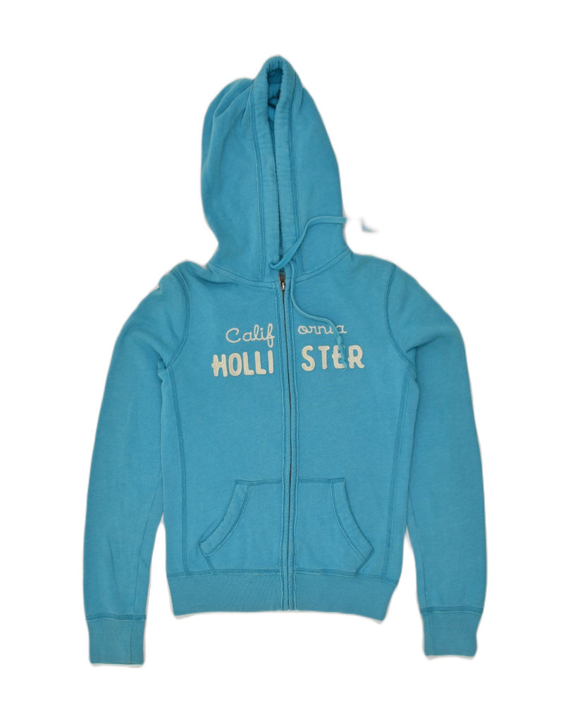 HOLLISTER Womens Graphic Zip Hoodie Sweater UK 6 XS Blue Cotton | Vintage Hollister | Thrift | Second-Hand Hollister | Used Clothing | Messina Hembry 