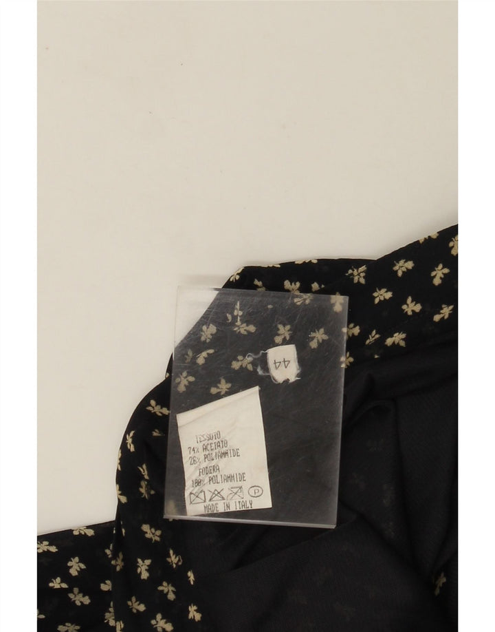 VINTAGE Womens High Waist A-Line Skirt IT 44 Medium W26  Navy Blue Floral