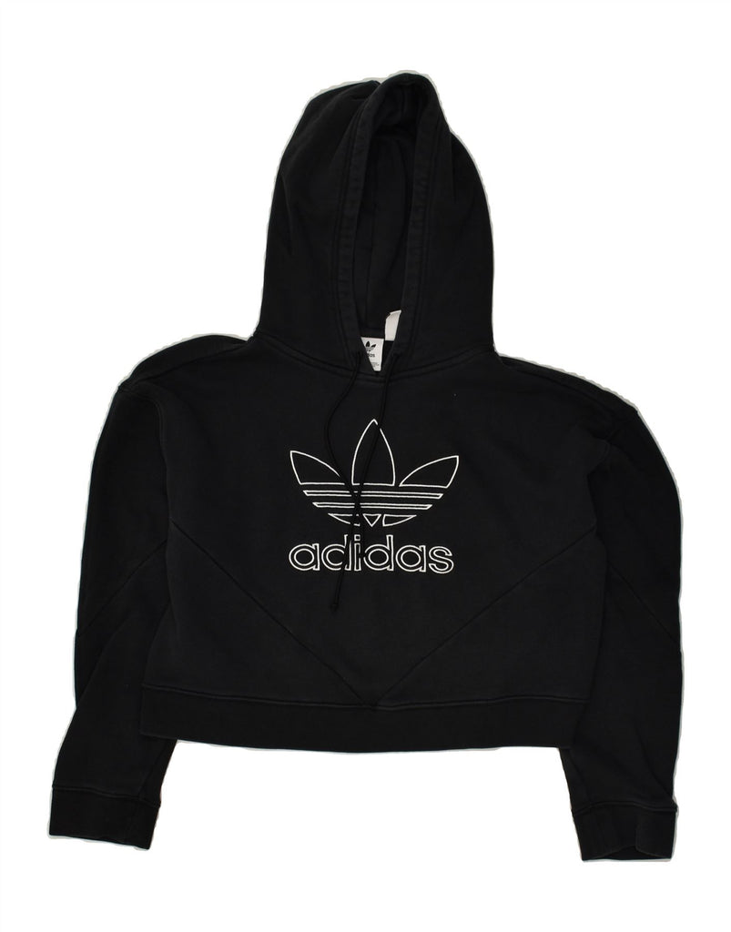 ADIDAS Womens Graphic Crop Hoodie Jumper UK 8 Small  Black Cotton | Vintage Adidas | Thrift | Second-Hand Adidas | Used Clothing | Messina Hembry 