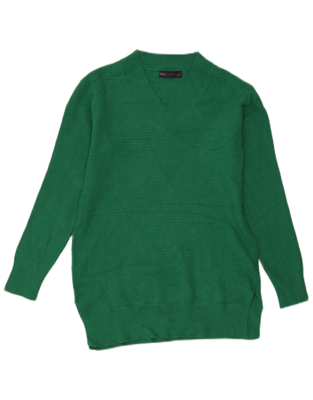Marks & Spencer Womens V-Neck Jumper Sweater UK 14 Medium Green Viscose