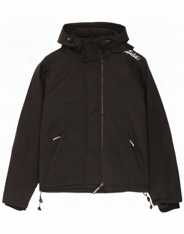 Superdry Mens Hooded Rain Jacket UK 38 Medium Black Nylon