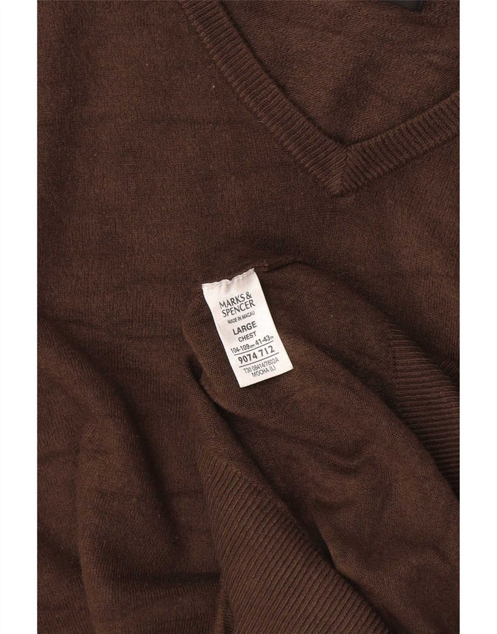 Marks & Spencer Mens V-Neck Jumper Sweater Large Brown Acrylic