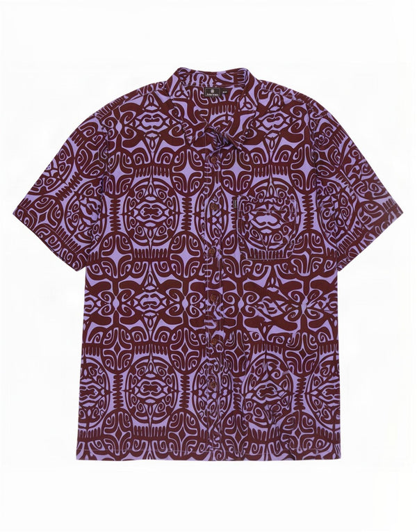 Tribal Origin Mens Abstract Pattern Short Sleeve Shirt 2XL Purple Cotton